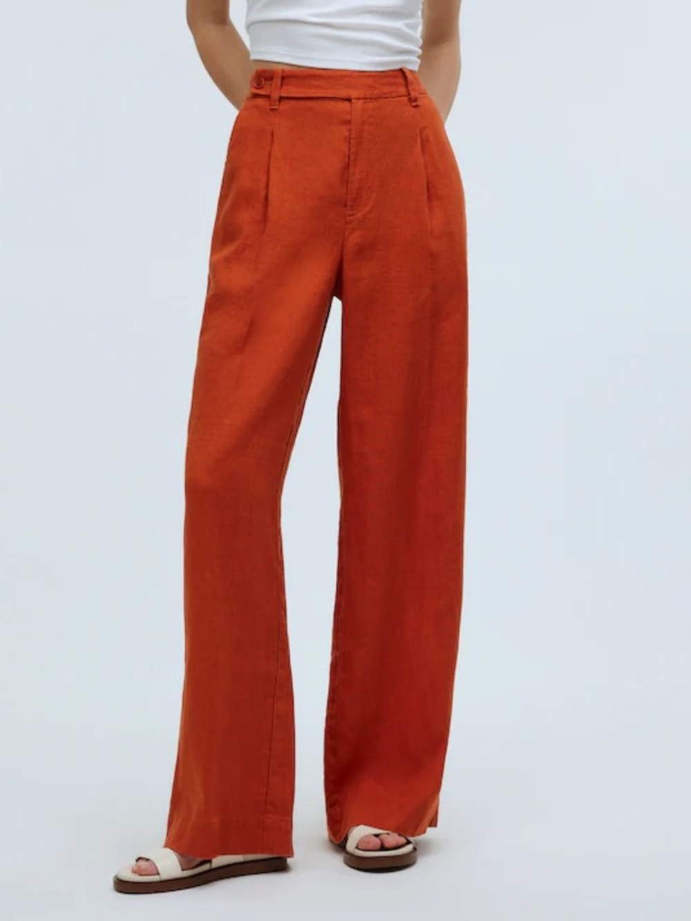Wide-Leg High-Rise Pants in Burnt Orange